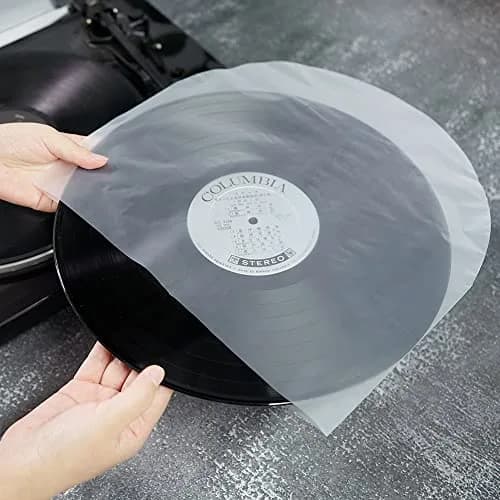 sdroceRyaM 50PCS 12 Inches LP Vinyl Record Inner Sleeves Plastic Protective Sleeves | Anti Static Round Bottom Sleeves, Translucent thumbnail 3