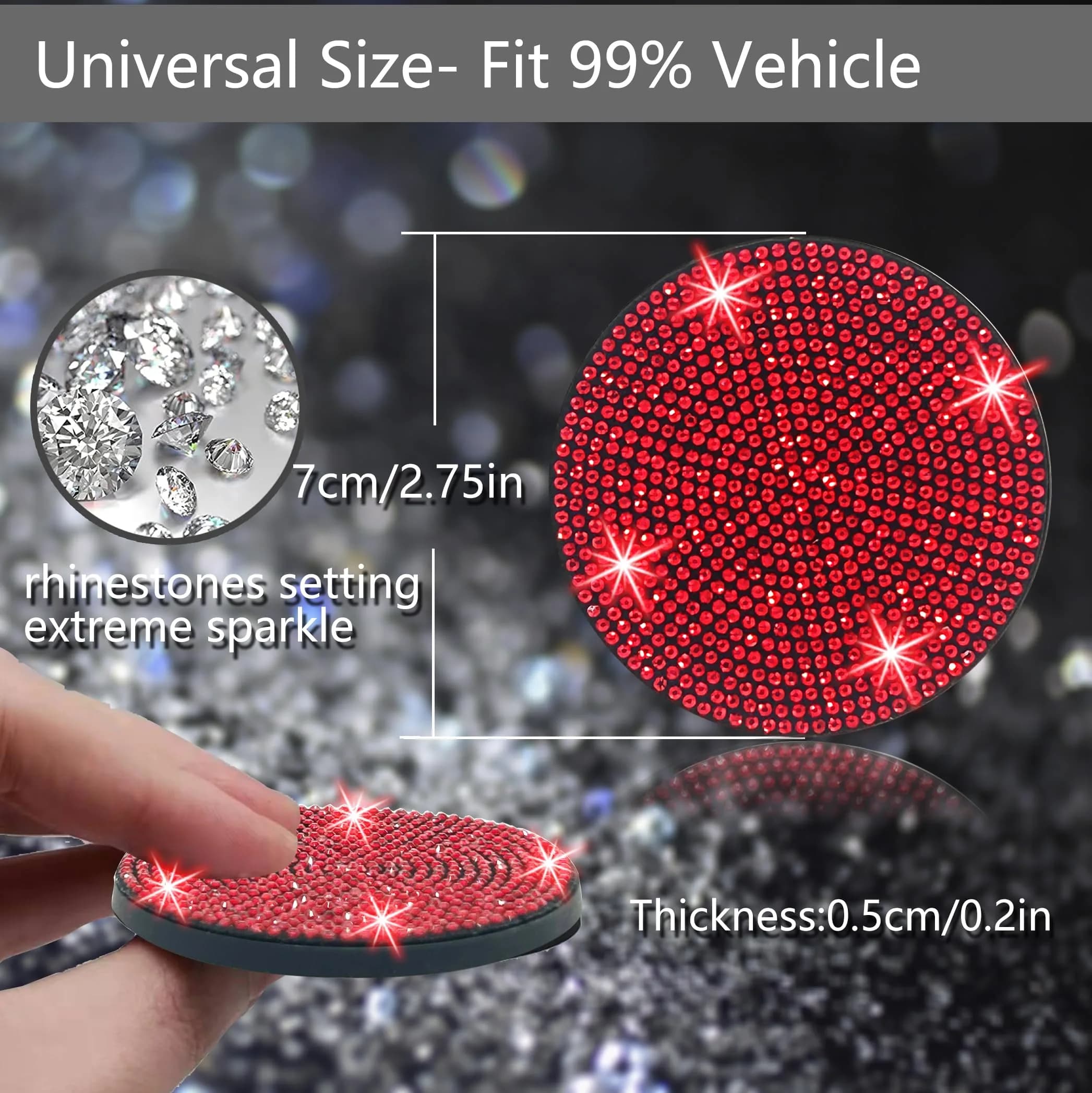 NBTEPEM Red Bling Car Cup Holder Coasters (2 pcs) | Sparkle & Protect Your Car Interior - view 2