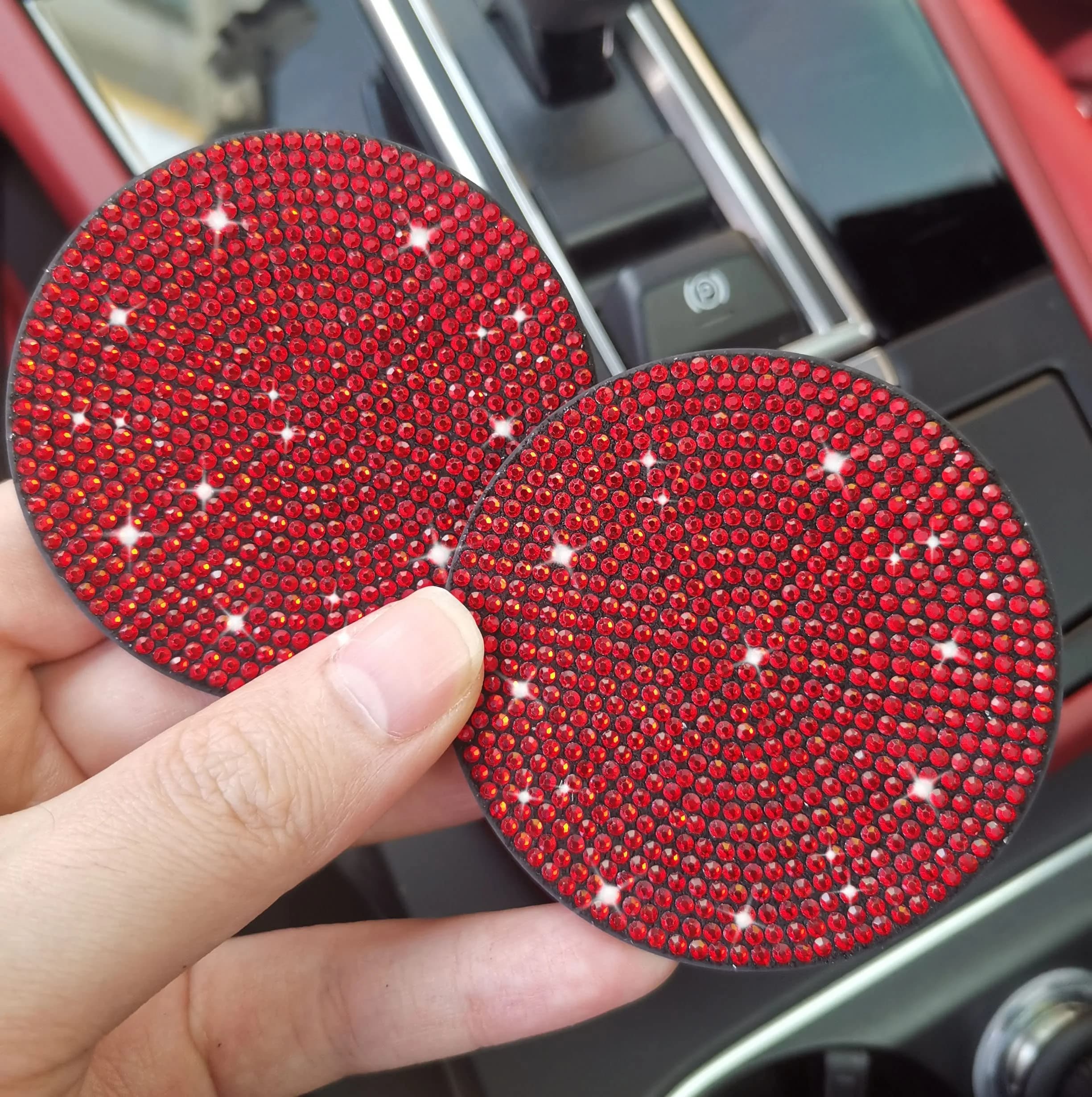 NBTEPEM Red Bling Car Cup Holder Coasters (2 pcs) | Sparkle & Protect Your Car Interior - view 4