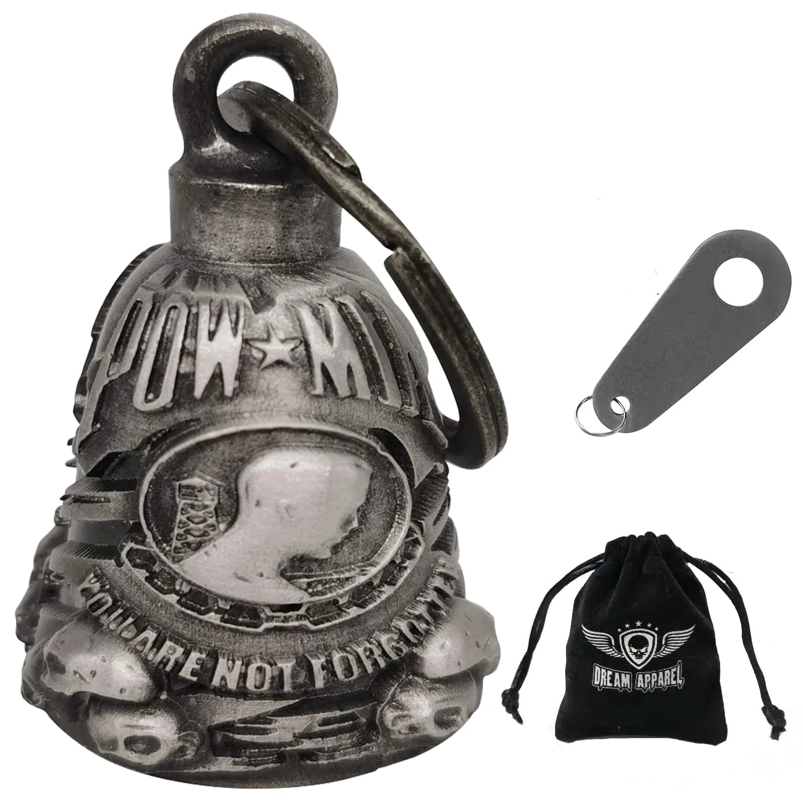 Dream Apparel Motorcycle Ride Bell for Bikers, Heavy Spirit Keychain & Lucky Charm (DBL9-L POW MIA) - main product image
