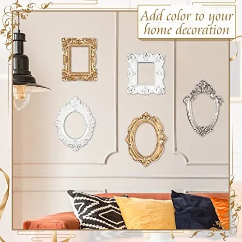Yalikop Vintage Ornate Resin Picture Frames Set of 5 | 12.5cm x 10.16cm (4.92 x 4 in) Gold White Silver thumbnail 5