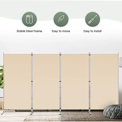 RANTILA 4 Panel Room Divider 71" (180 cm) Tall Folding Privacy Screen | Freestanding Beige Partition thumbnail 6