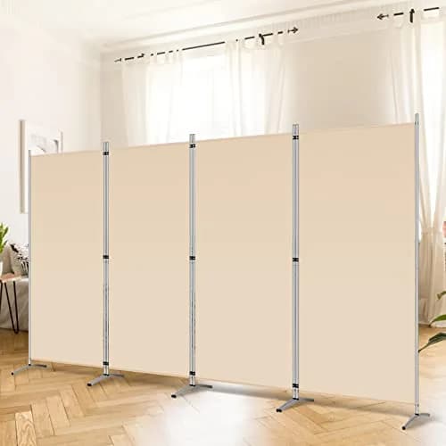 RANTILA 4 Panel Room Divider 71" (180 cm) Tall Folding Privacy Screen | Freestanding Beige Partition thumbnail 1
