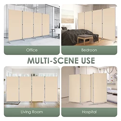 RANTILA 4 Panel Room Divider 71" (180 cm) Tall Folding Privacy Screen | Freestanding Beige Partition thumbnail 7
