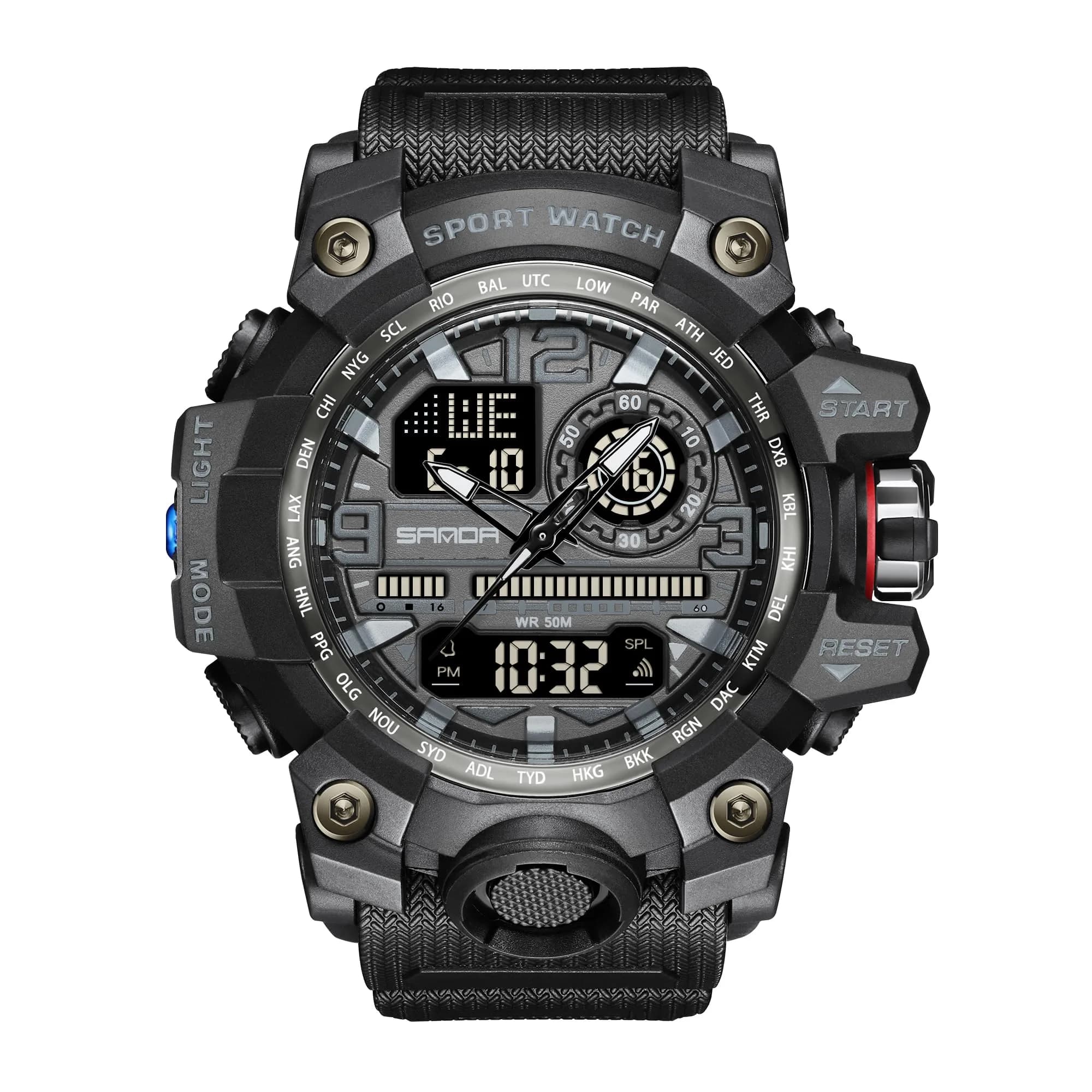 KXAITO Men's Sports Watch 58mm (2.28") | Military Style Dual Dial with LED & Stopwatch - main product image