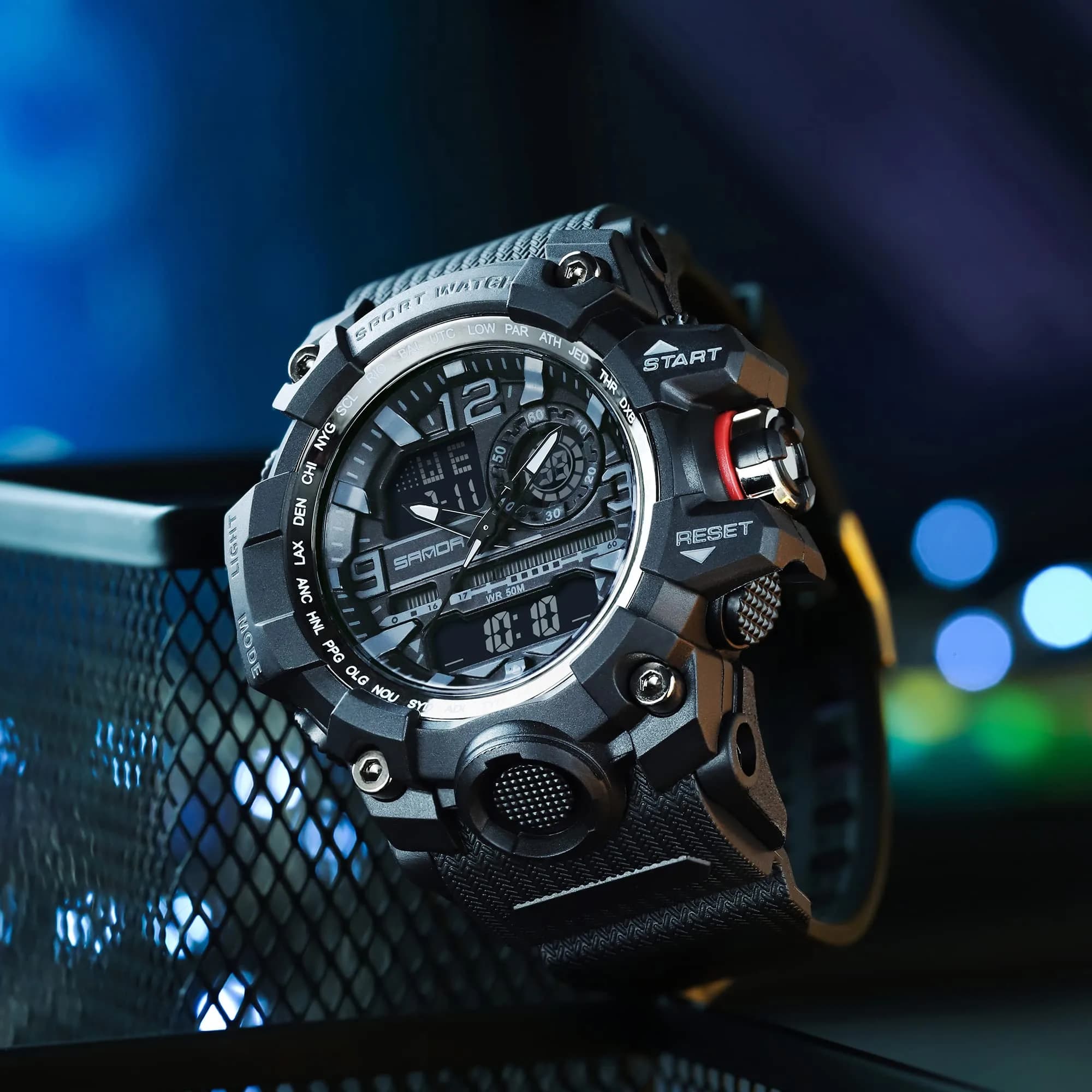 KXAITO Men's Sports Watch 58mm (2.28") | Military Style Dual Dial with LED & Stopwatch - view 5