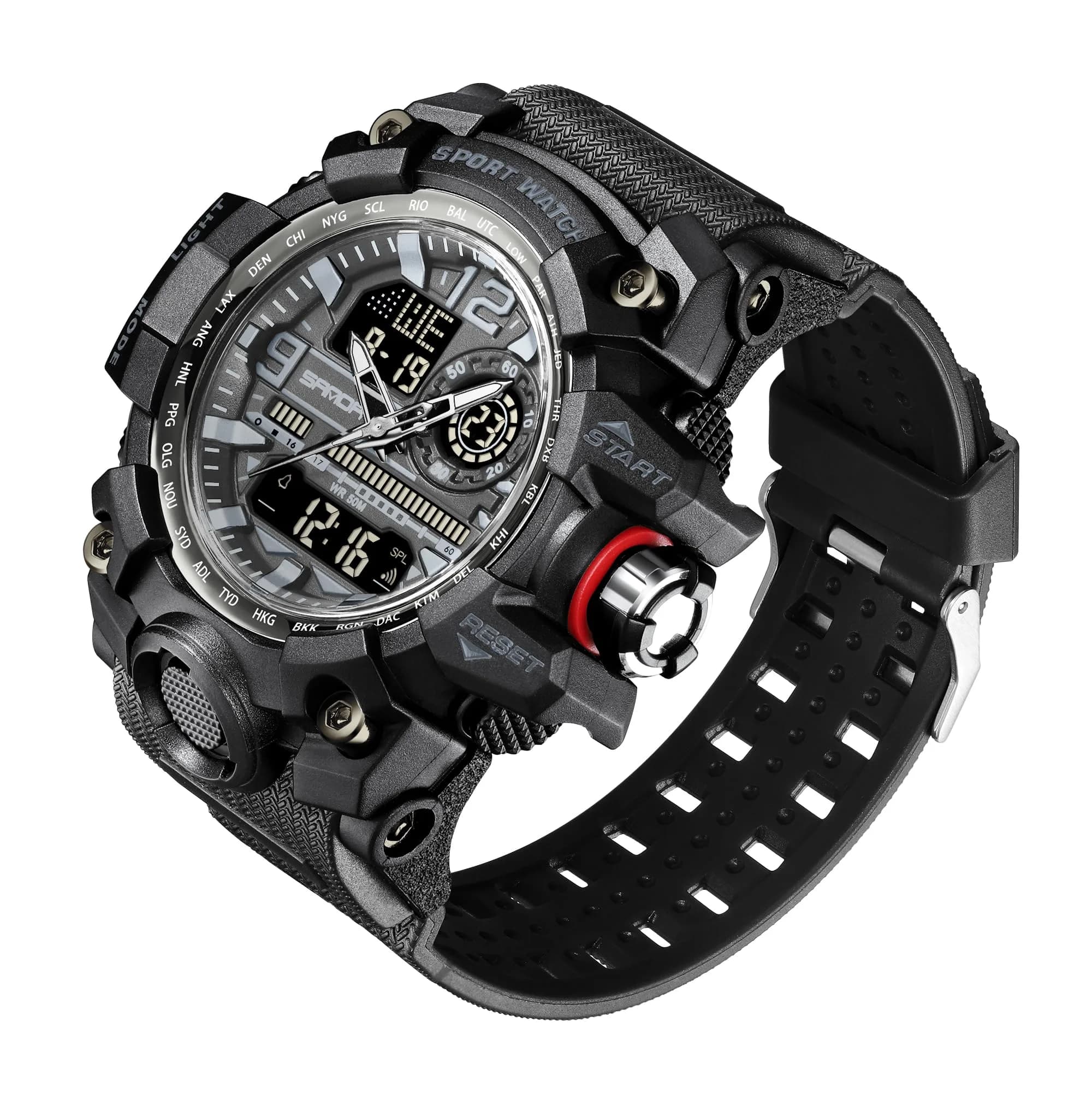 KXAITO Men's Sports Watch 58mm (2.28") | Military Style Dual Dial with LED & Stopwatch - view 2