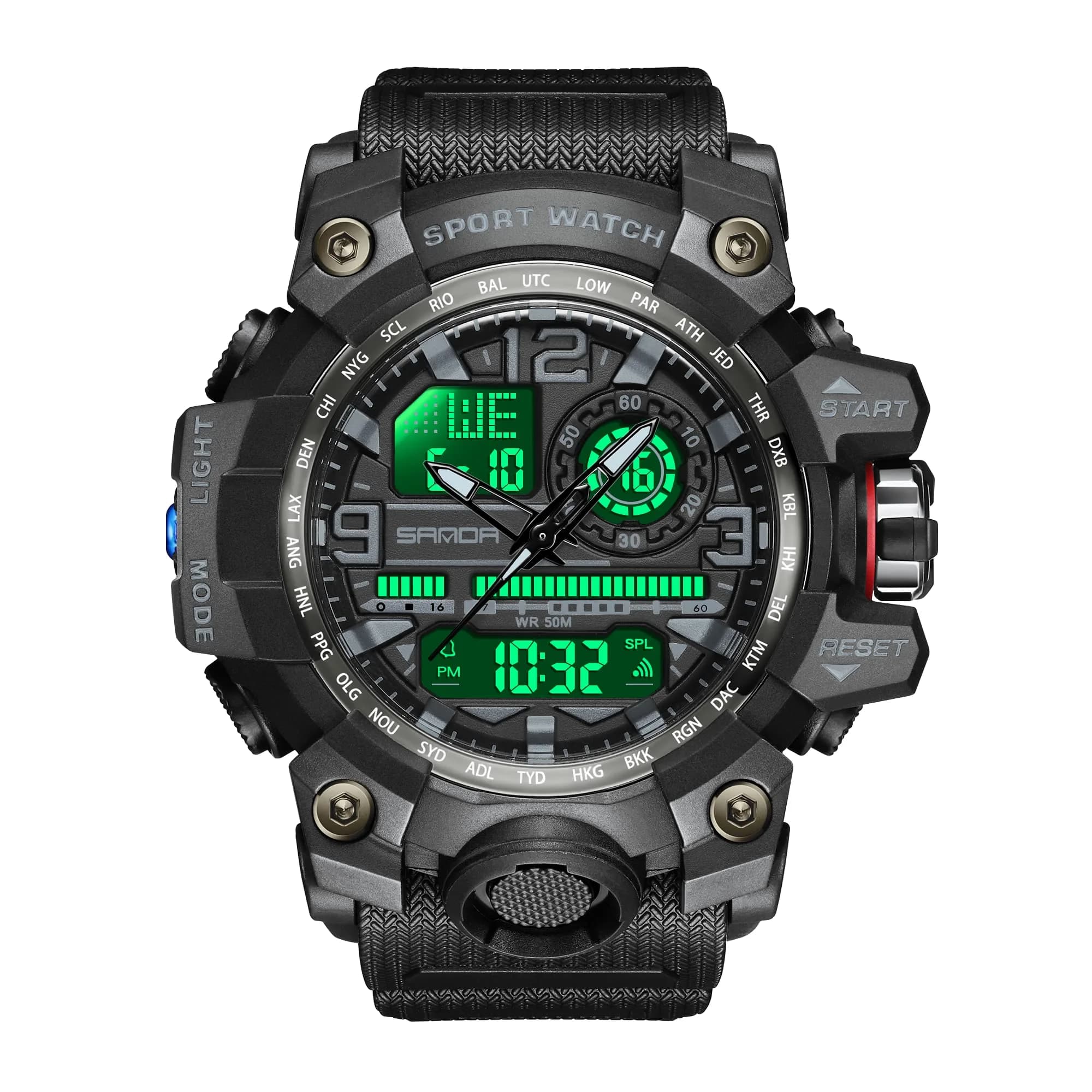 KXAITO Men's Sports Watch 58mm (2.28") | Military Style Dual Dial with LED & Stopwatch - view 3