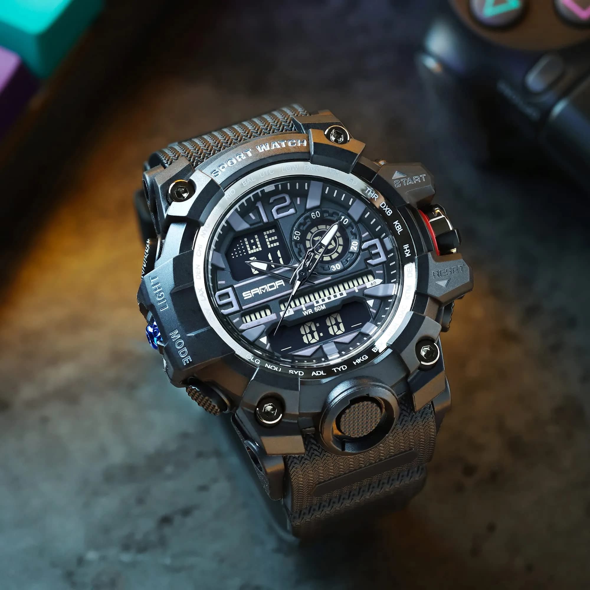 KXAITO Men's Sports Watch 58mm (2.28") | Military Style Dual Dial with LED & Stopwatch - view 4