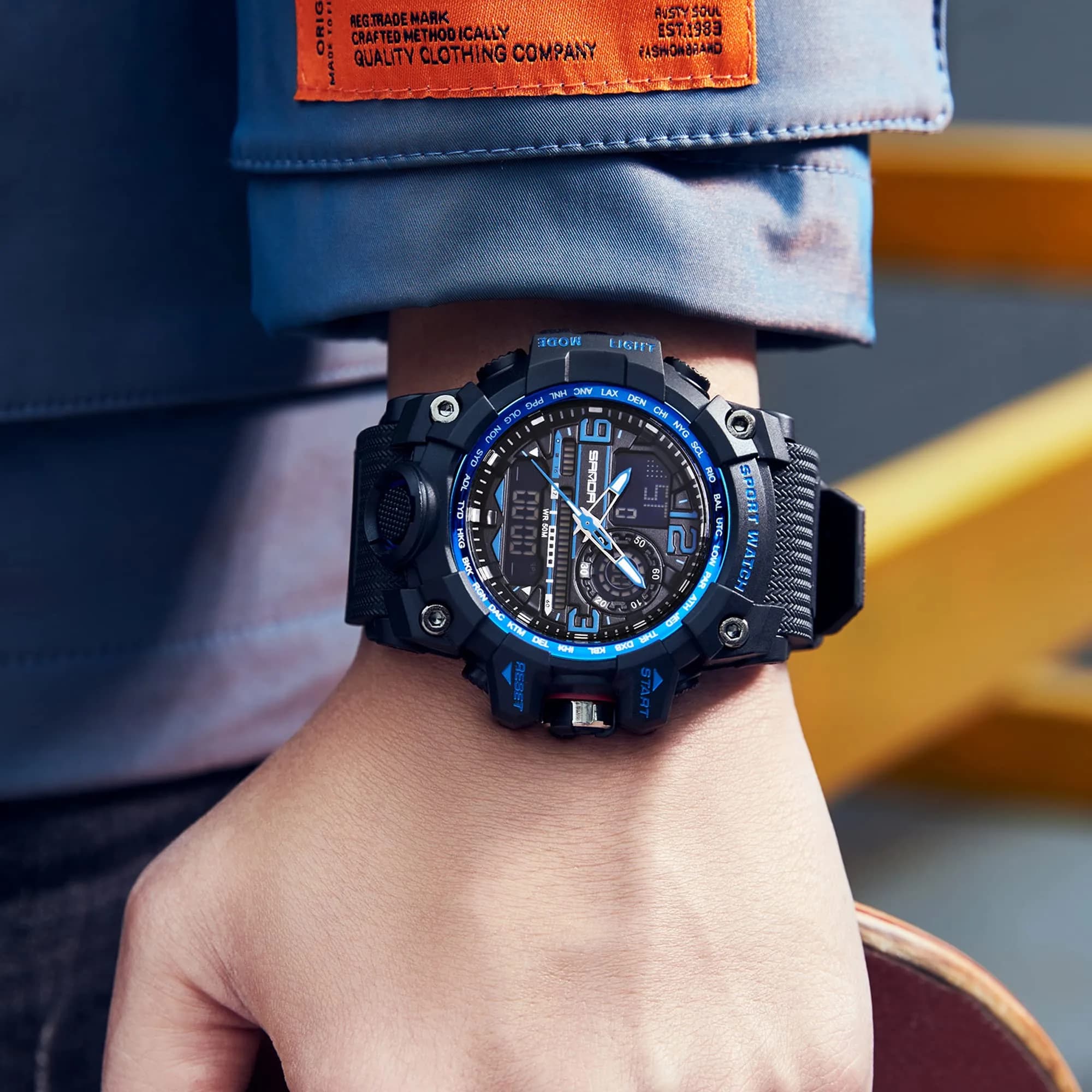 KXAITO Men's Sports Outdoor Waterproof Military Watch with Date, Alarm, Stopwatch (Black Blue, 58mm Case) - view 5