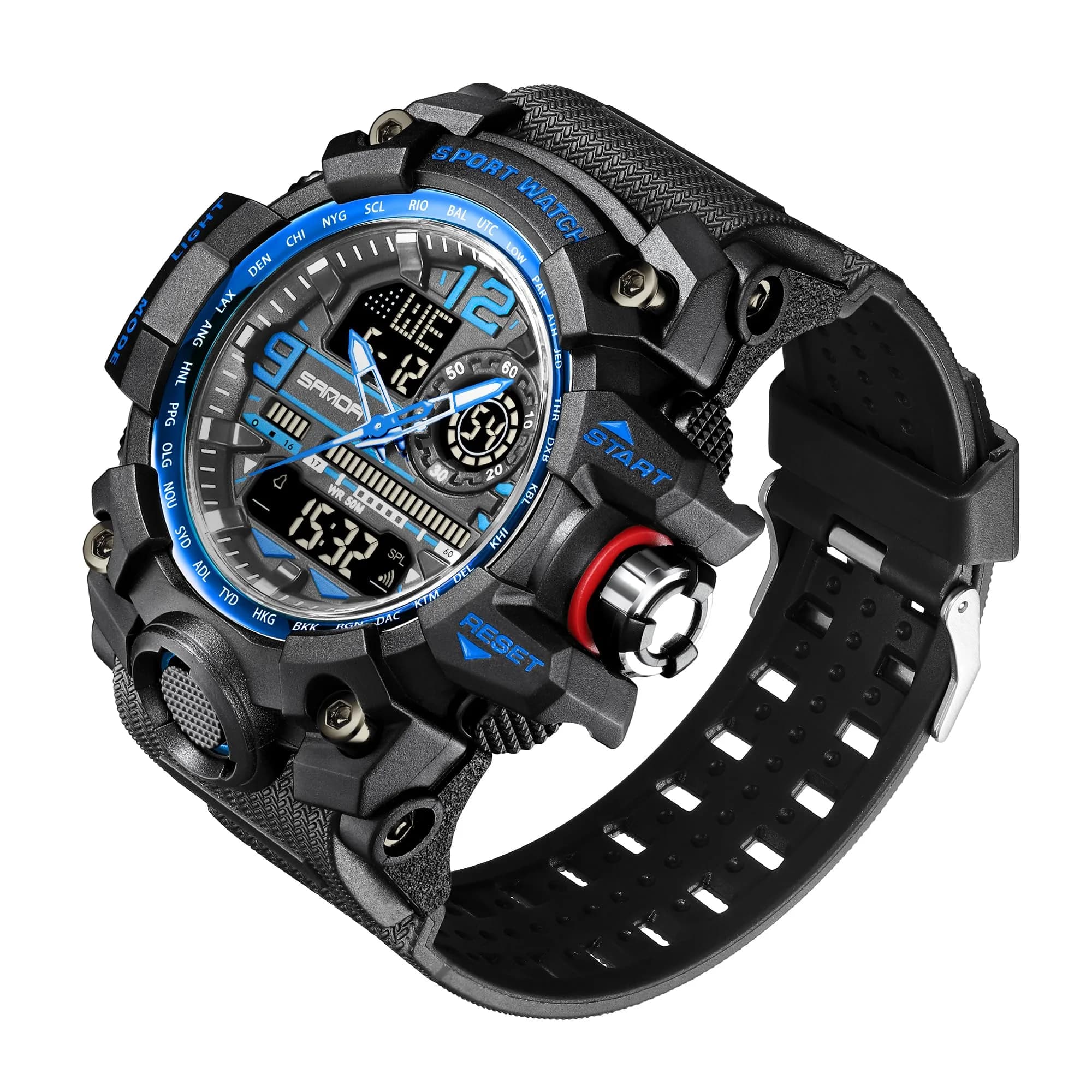 KXAITO Men's Sports Outdoor Waterproof Military Watch with Date, Alarm, Stopwatch (Black Blue, 58mm Case) - view 2