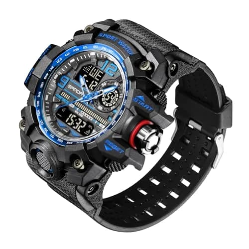 KXAITO Men's Sports Outdoor Waterproof Military Watch with Date, Alarm, Stopwatch (Black Blue, 58mm Case) thumbnail 2