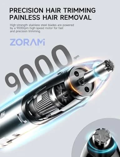 ZORAMI Rechargeable Ear and Nose Hair Trimmer - 2026 Professional Painless Eyebrow & Facial Hair Trimmer for Men Women, Powerful Motor and Dual-Edge Blades for Smoother Cutting Black thumbnail 4