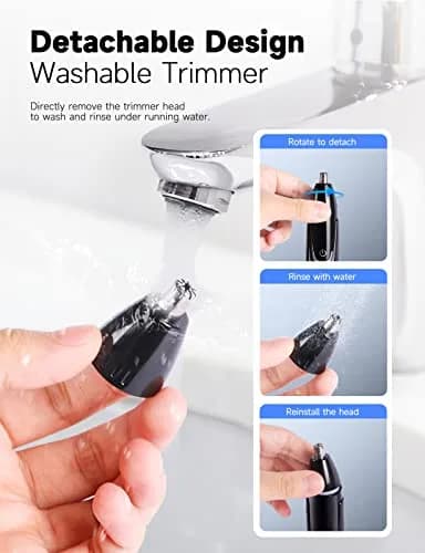 ZORAMI Rechargeable Ear and Nose Hair Trimmer - 2026 Professional Painless Eyebrow & Facial Hair Trimmer for Men Women, Powerful Motor and Dual-Edge Blades for Smoother Cutting Black thumbnail 5
