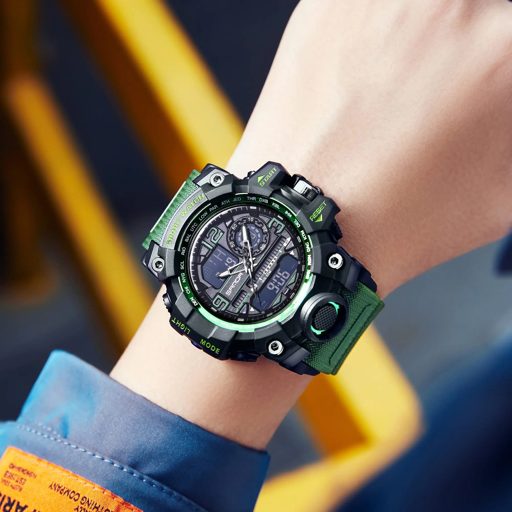 KXAITO Men's Military Sports Watch 58mm (2.28") | Dual Time Analog Digital Green - view 5