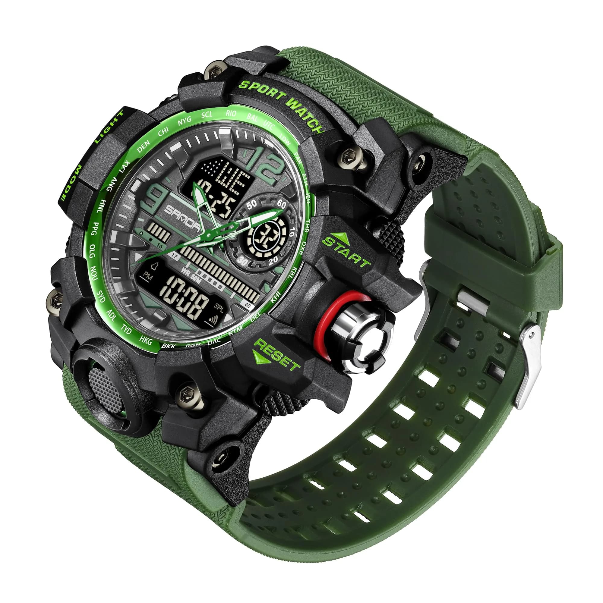 KXAITO Men's Military Sports Watch 58mm (2.28") | Dual Time Analog Digital Green - view 2