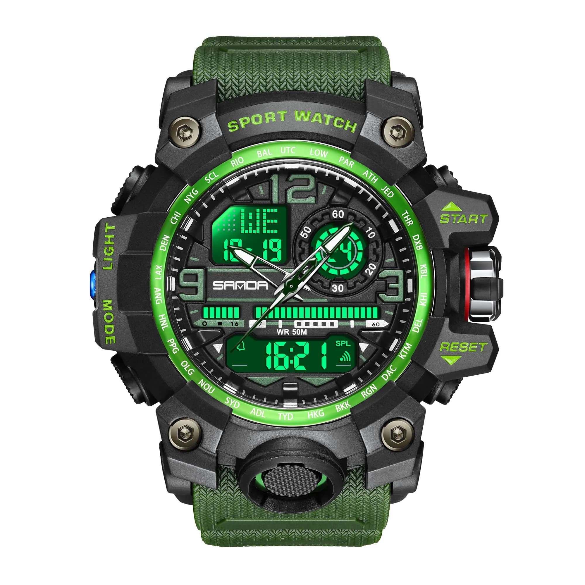 KXAITO Men's Military Sports Watch 58mm (2.28") | Dual Time Analog Digital Green - view 3