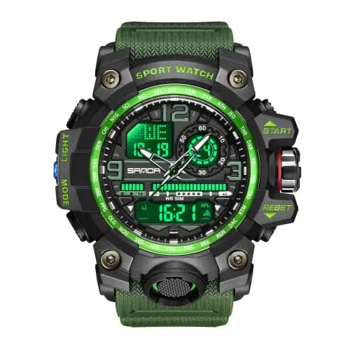 KXAITO Men's Military Sports Watch 58mm (2.28") | Dual Time Analog Digital Green thumbnail 3