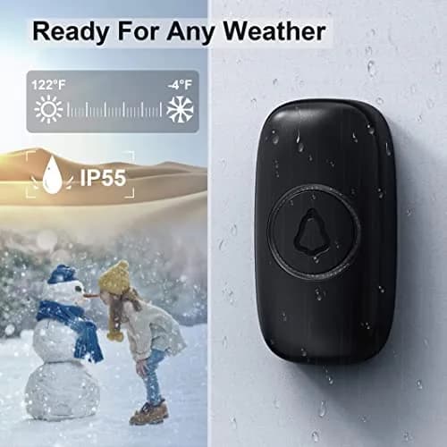 SECRUI Wireless Doorbell Kit with 1000ft Range & 58 Chimes | Black, 1 Receiver 1 Push Button thumbnail 3