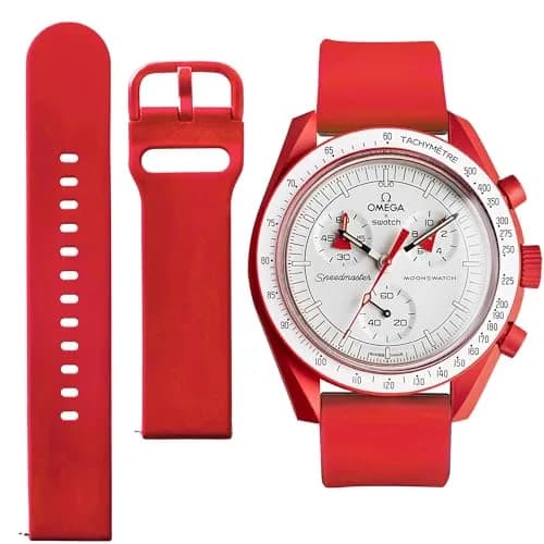 Ocdin Red Silicone Watch Band for Omega X Swatch Moonswatch Speedmaster 20mm | Quick Release thumbnail 1