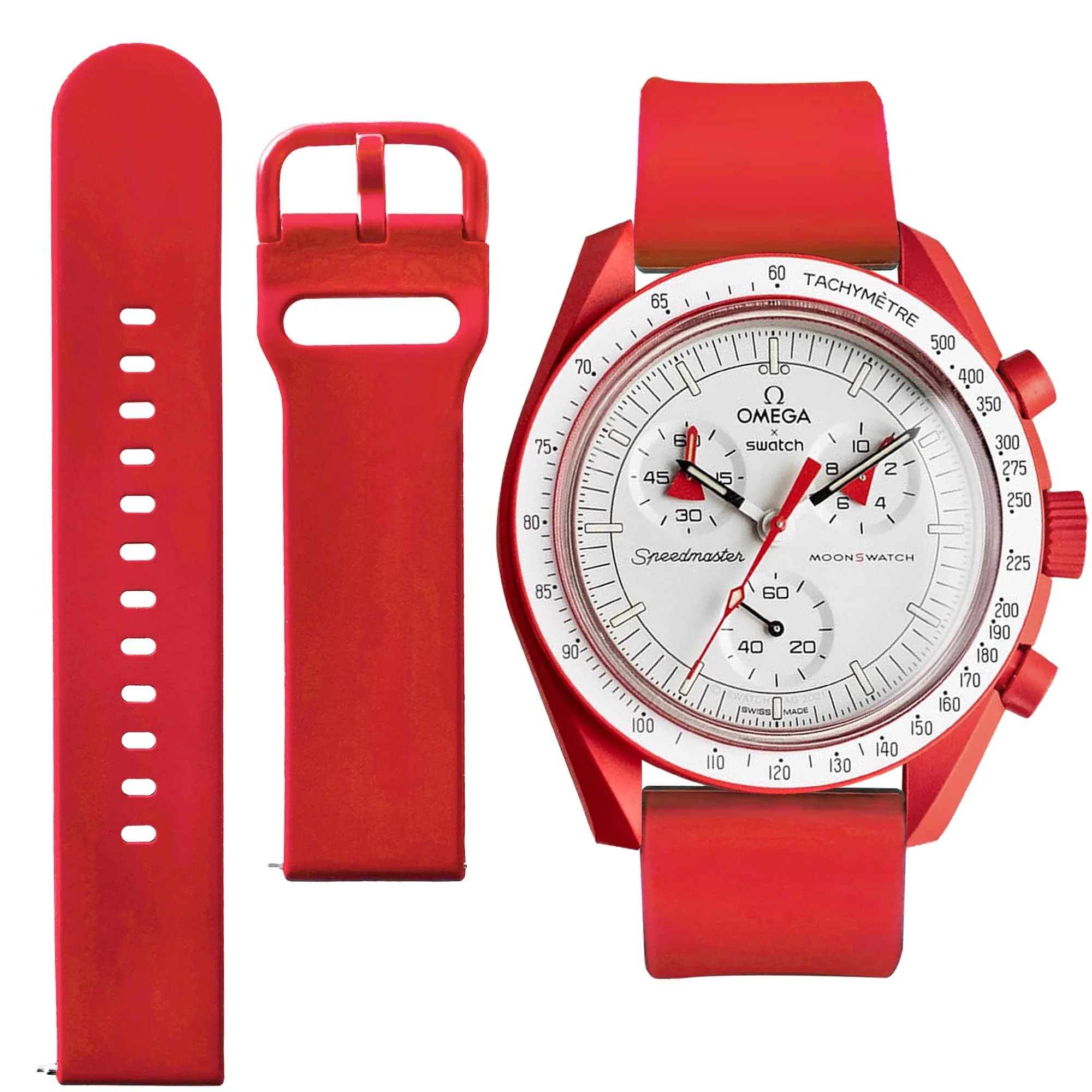 Ocdin Red Silicone Watch Band for Omega X Swatch Moonswatch Speedmaster 20mm | Quick Release - main product image
