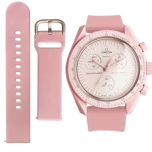 Ocdin Pink Silicone Watch Band for Omega x Swatch Moonswatch 20mm | Quick Release Strap thumbnail 1