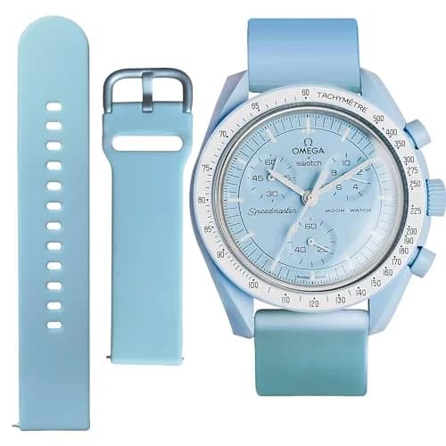 Ocdin Light Blue Watch Band for Omega X Swatch Moonswatch 20mm | Quick Release Silicone Strap thumbnail 1