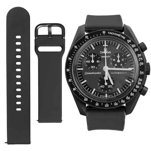 Ocdin Black Silicone Watch Band for Omega X Swatch Moonswatch Speedmaster 20mm | Quick Release Rubber Strap thumbnail 1