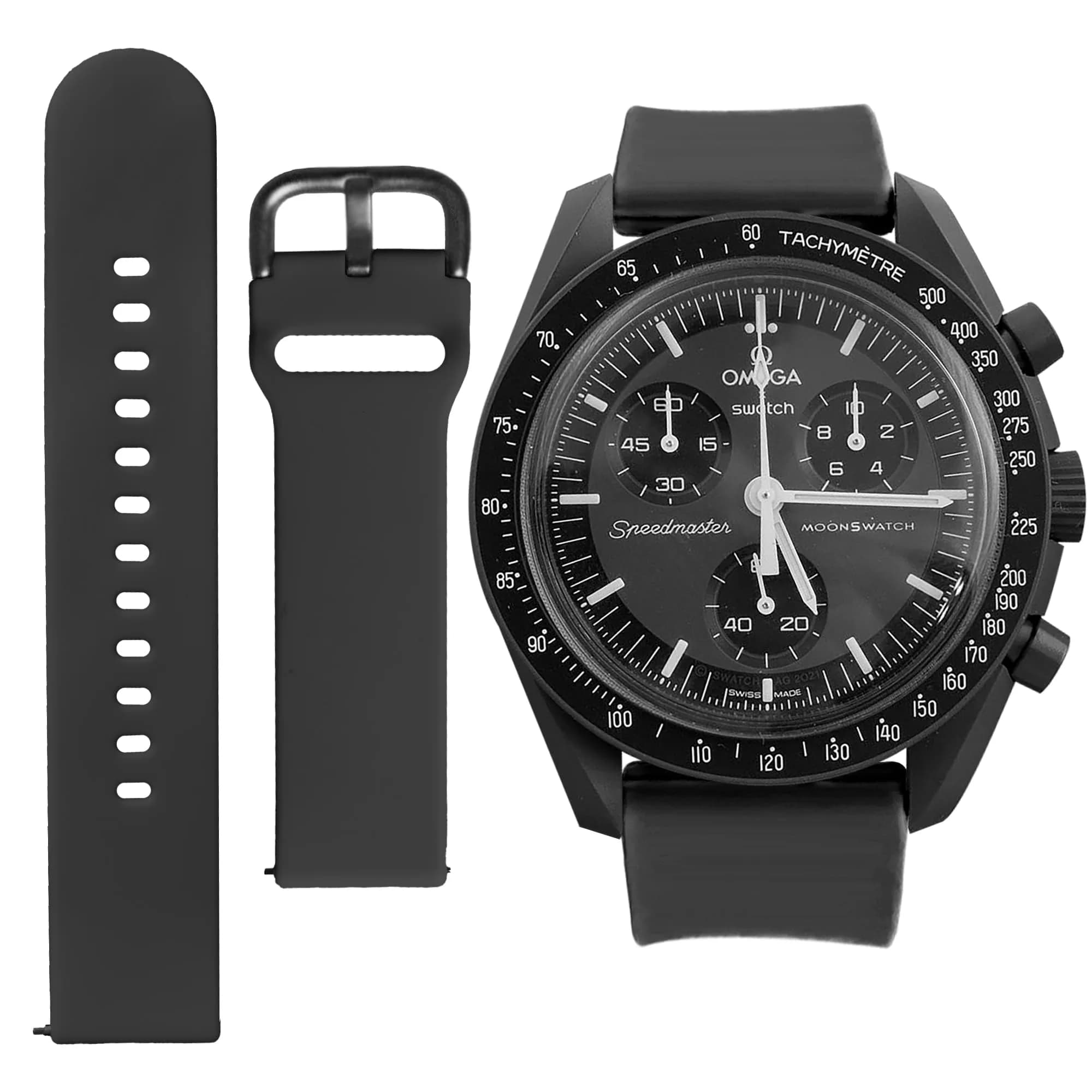 Ocdin Black Silicone Watch Band for Omega X Swatch Moonswatch Speedmaster 20mm | Quick Release Rubber Strap - main product image
