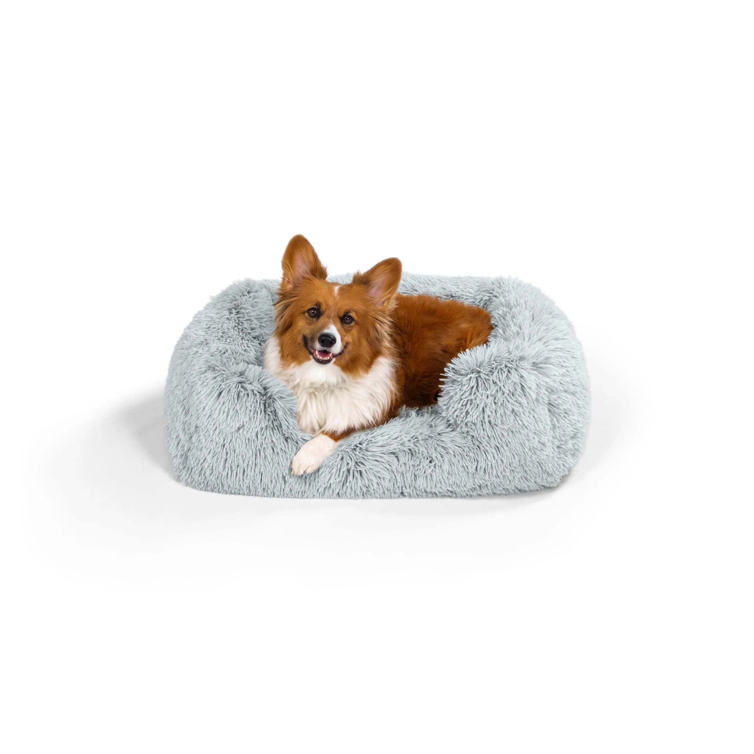 Best Friends by Sheri Lounge Shag Dog Bed, Faux Fur, Frost, 30" x 20" | Supportive & Washable Comfort