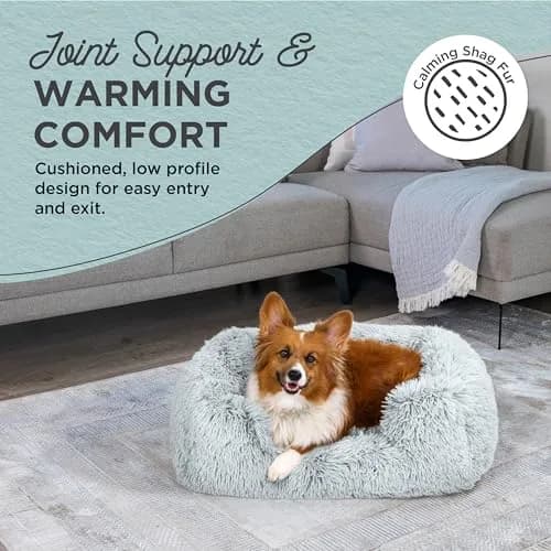 Best Friends by Sheri Lounge Shag Dog Bed, Faux Fur, Frost, 30" x 20" | Supportive & Washable Comfort thumbnail 2