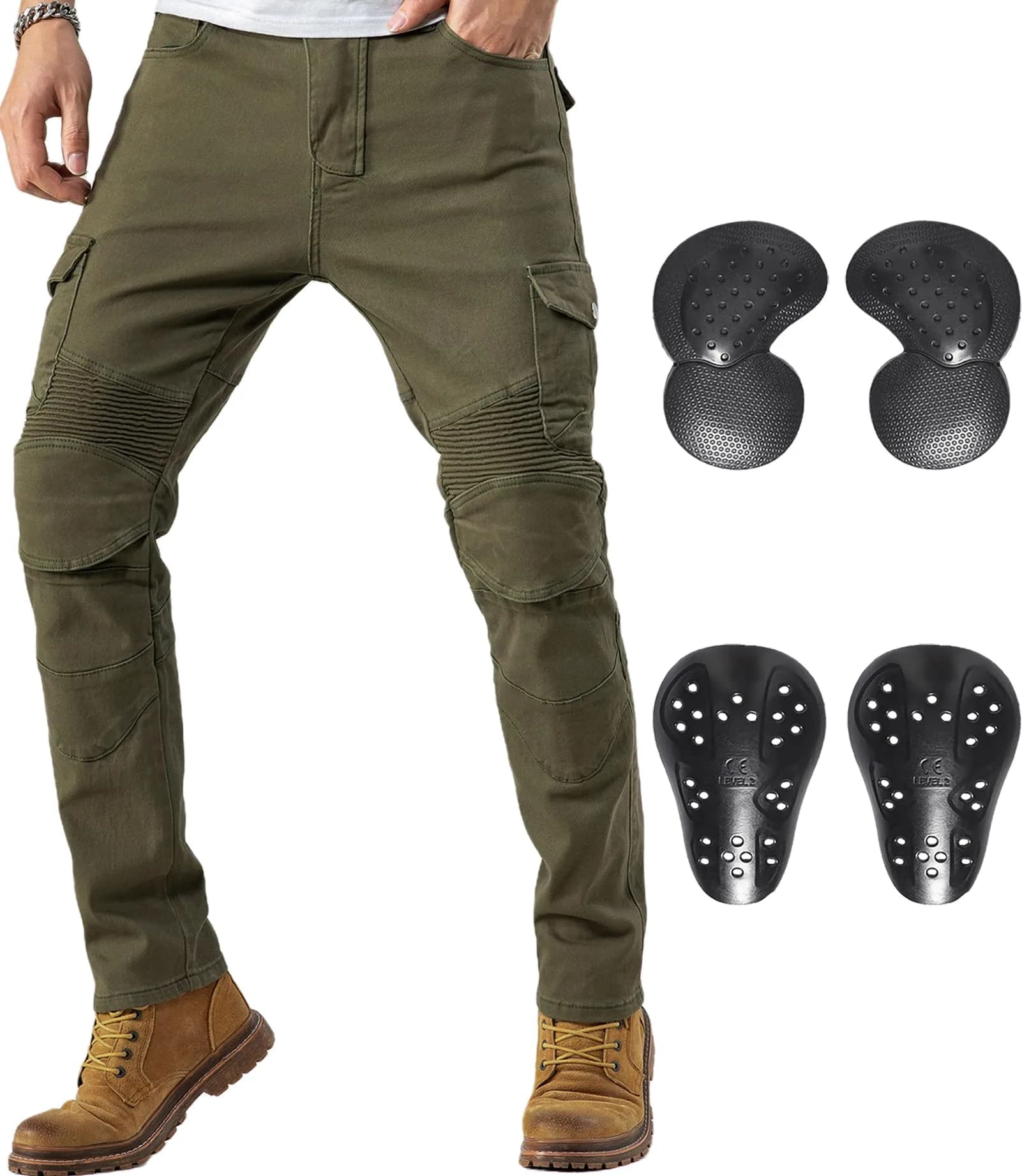 CTBQiTom Motorcycle Pants for Men & Women with CE Level 2 Armor Black | Slim Fit, Durable & Impact-Ready — Army Green / 40 Regular