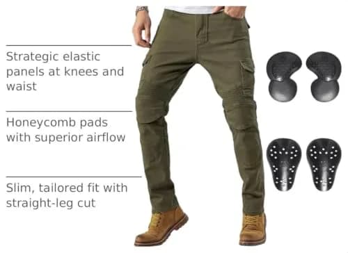 CTBQiTom Motorcycle Pants for Men & Women with CE Level 2 Armor Army Green | Slim Fit, Impact-Resistant, All-Day Flexibility thumbnail 4