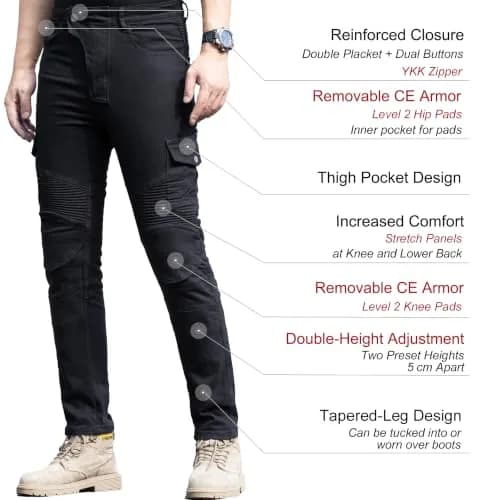 CTBQiTom Motorcycle Pants for Men & Women with CE Level 2 Armor Black | Slim Fit, Durable & Impact-Ready thumbnail 4
