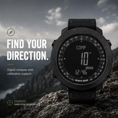 NORTH EDGE Apache 50mm Digital Watch for Men | Rugged Outdoor Companion with Altimeter, Barometer, Compass thumbnail 4