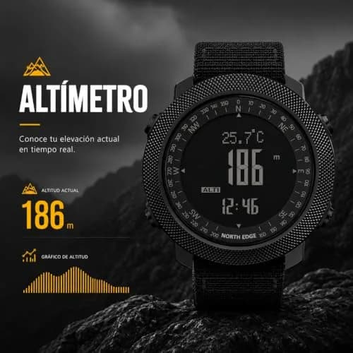 NORTH EDGE Apache 50mm Digital Watch for Men | Rugged Outdoor Companion with Altimeter, Barometer, Compass thumbnail 2