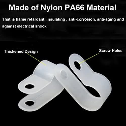 Teansic 100Pcs White Nylon R-Type Cable Clamps 3/4 Inch | Durable, Reusable Wire Organizer for Electrical Management thumbnail 3