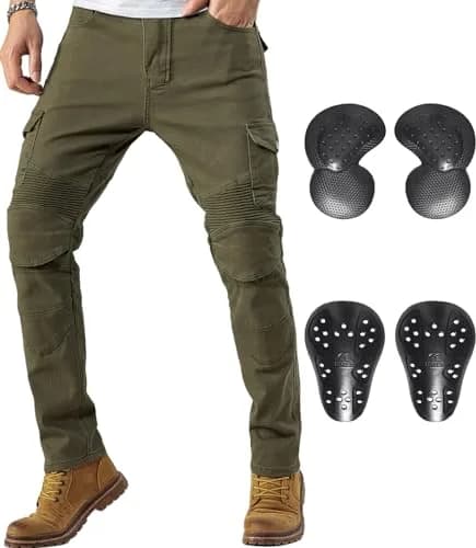 CTBQiTom Motorcycle Pants for Men & Women with CE Level 2 Armor Army Green | Slim Fit, Impact-Resistant, All-Day Comfort thumbnail 1