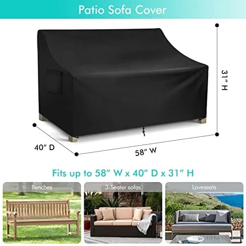 WLEAFJ Patio Sofa Cover Waterproof, Outdoor Loveseat Cover, Heavy Duty Outdoor Couch Cover, 58" W x 40" D x 31" H thumbnail 2