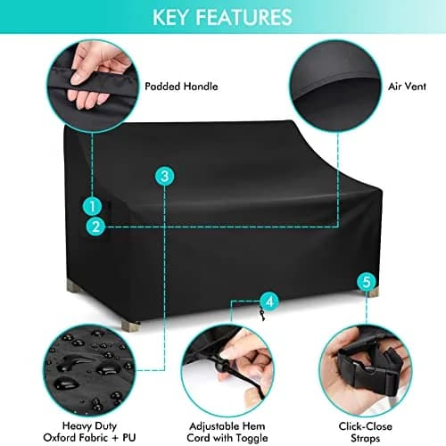 WLEAFJ Patio Sofa Cover Waterproof, Outdoor Loveseat Cover, Heavy Duty Outdoor Couch Cover, 58" W x 40" D x 31" H thumbnail 3