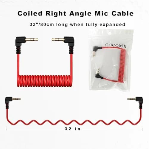 COCOMK Coiled 3.5mm TRS to TRS Microphone Patch Cable 80cm (32") Red | High Fidelity Sound for Cameras & Audio Devices thumbnail 7