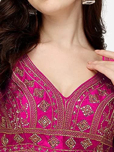 Pujia Mills Women's Phantom Silk Embroidery Zari Work Readymade Saree Blouse, Pink, 38 (100g) thumbnail 4