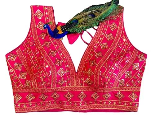 Pujia Mills Women's Phantom Silk Embroidery Zari Work Readymade Saree Blouse, Pink, 38 (100g) thumbnail 5
