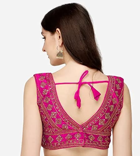 Pujia Mills Women's Phantom Silk Embroidery Zari Work Readymade Saree Blouse, Pink, 38 (100g) thumbnail 2