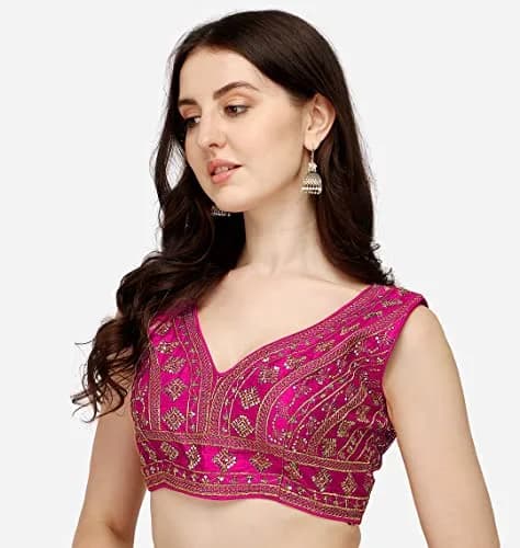 Pujia Mills Women's Phantom Silk Embroidery Zari Work Readymade Saree Blouse, Pink, 38 (100g) thumbnail 3