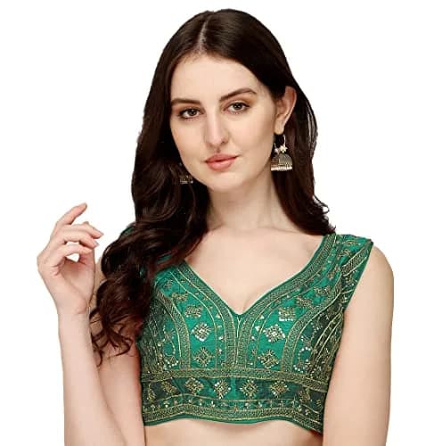 Pujia Mills Ladies Silk Sequin Sari Blouse V-Neck Padded 38 (100g) thumbnail 1