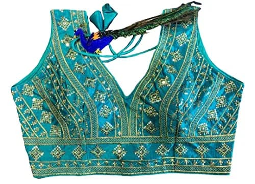 Pujia Mills Ladies Silk Sequin Sari Blouse V-Neck Padded 38 (100g) thumbnail 5