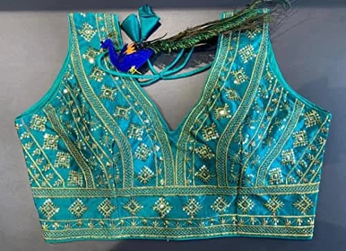 Pujia Mills Ladies Silk Sequin Sari Blouse V-Neck Padded 38 (100g) thumbnail 6