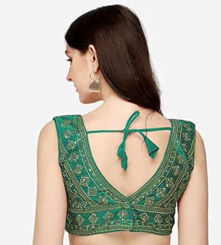 Pujia Mills Ladies Silk Sequin Sari Blouse V-Neck Padded 38 (100g) thumbnail 2