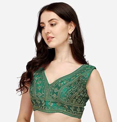 Pujia Mills Ladies Silk Sequin Sari Blouse V-Neck Padded 38 (100g) thumbnail 3